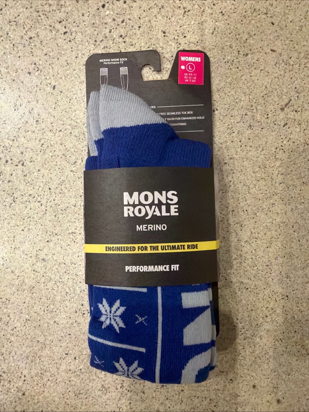 NWT Marino Wool Ski Socks Mons Royale Snow Sock performance fit women’s Large